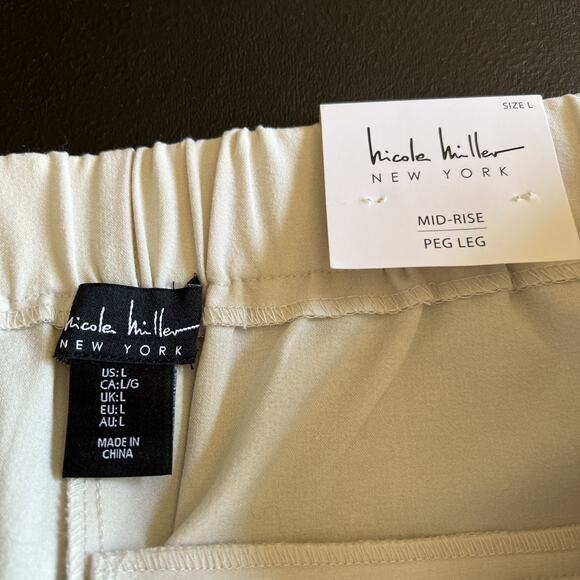Nicole Miller Pants Women Large Cream Mid Rise Peg Leg Pullon Pockets Office NEW - Picture 7 of 12